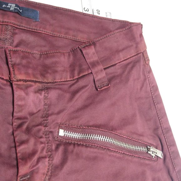 7 For All Mankind Capri Red Moto Pants Women's 24 Second Skin Bordeaux D052 - Picture 4 of 9